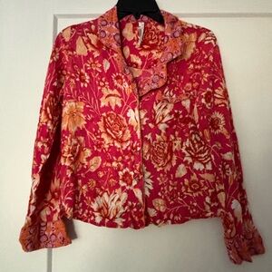 Anthropologie Floral Red and Orange Blouse
